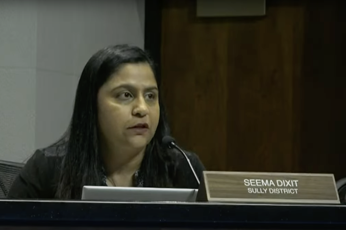 Newly elected Sully District school board representative Seema Dixit speaks during the May 23 school board meeting. Multiple renovations from the elementary to high school level were on covered during the meeting.